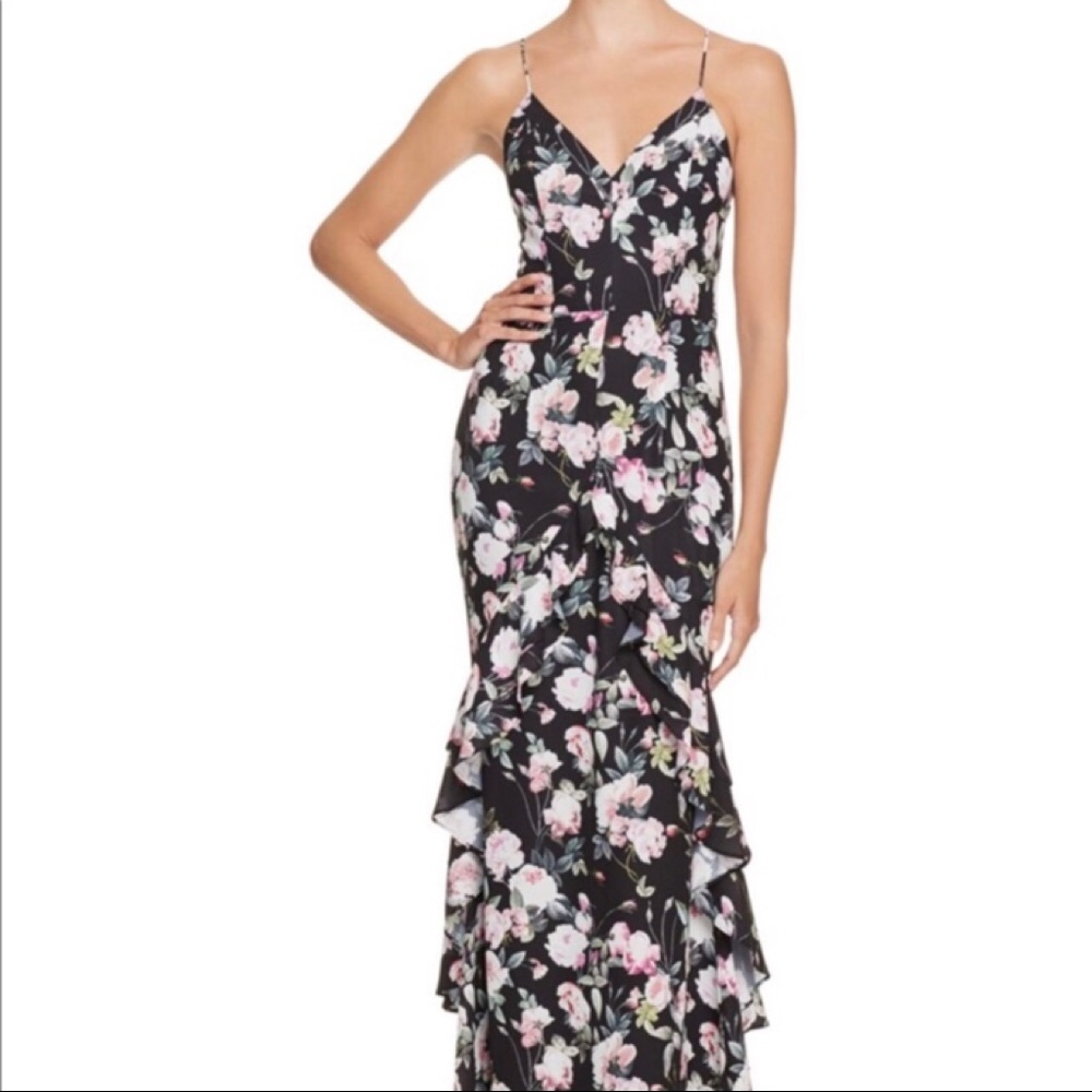 Jarlo floor length, black floral dress in size 6. Only worn once to a wedding!